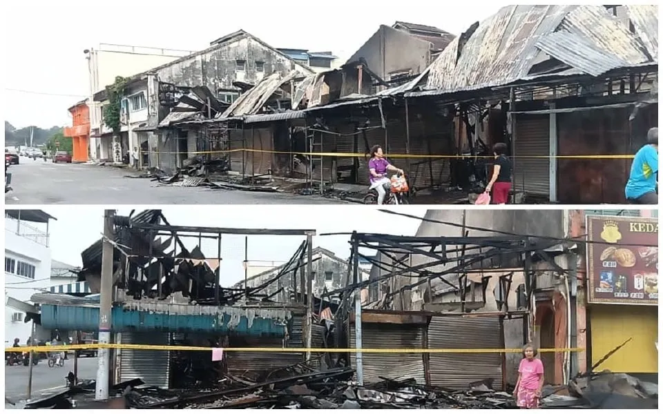 கம்பார் நகரின் பழைய கடைவீதி தீ விபத்தில் முழுமையாக சேதம்