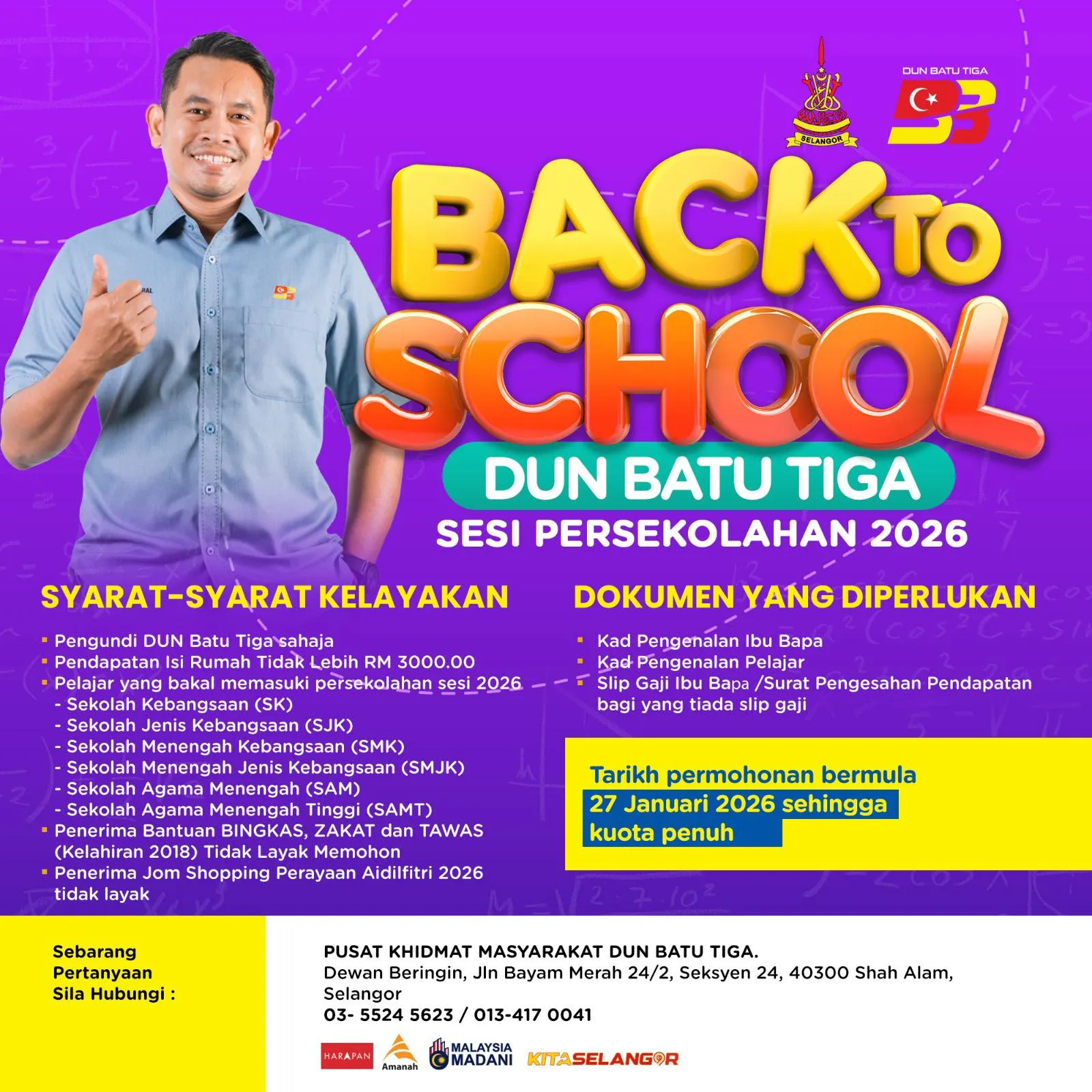 ‘Back To School’ DUN Batu Tiga dibuka untuk permohonan