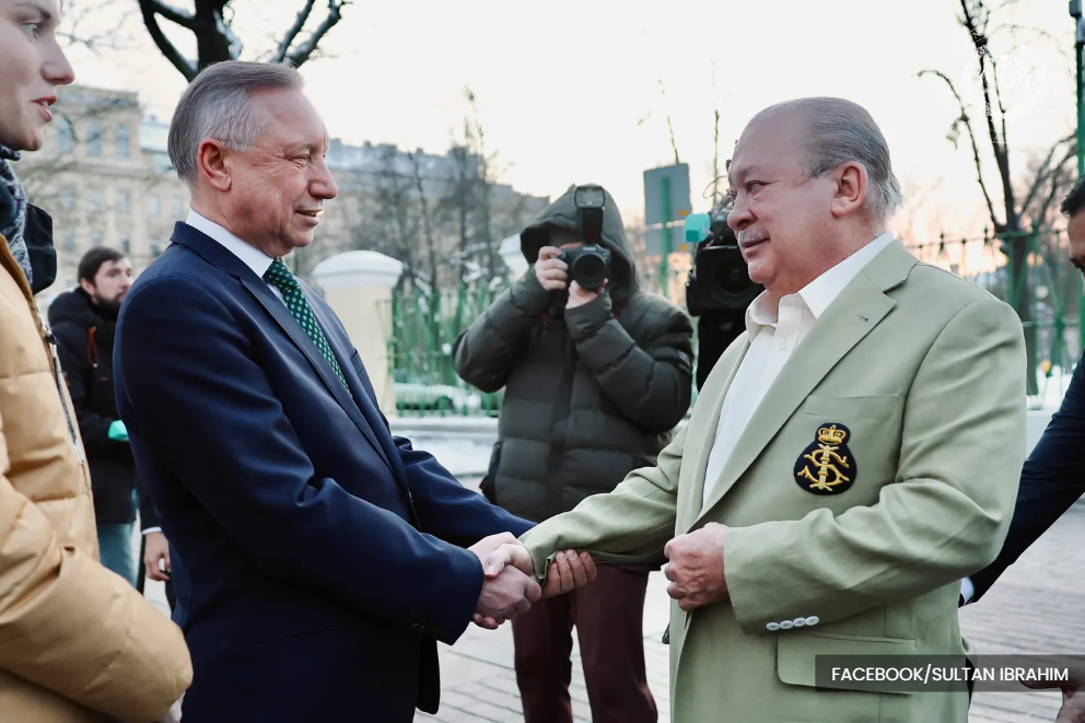 Sultan Ibrahim arrives in historic Saint Petersburg