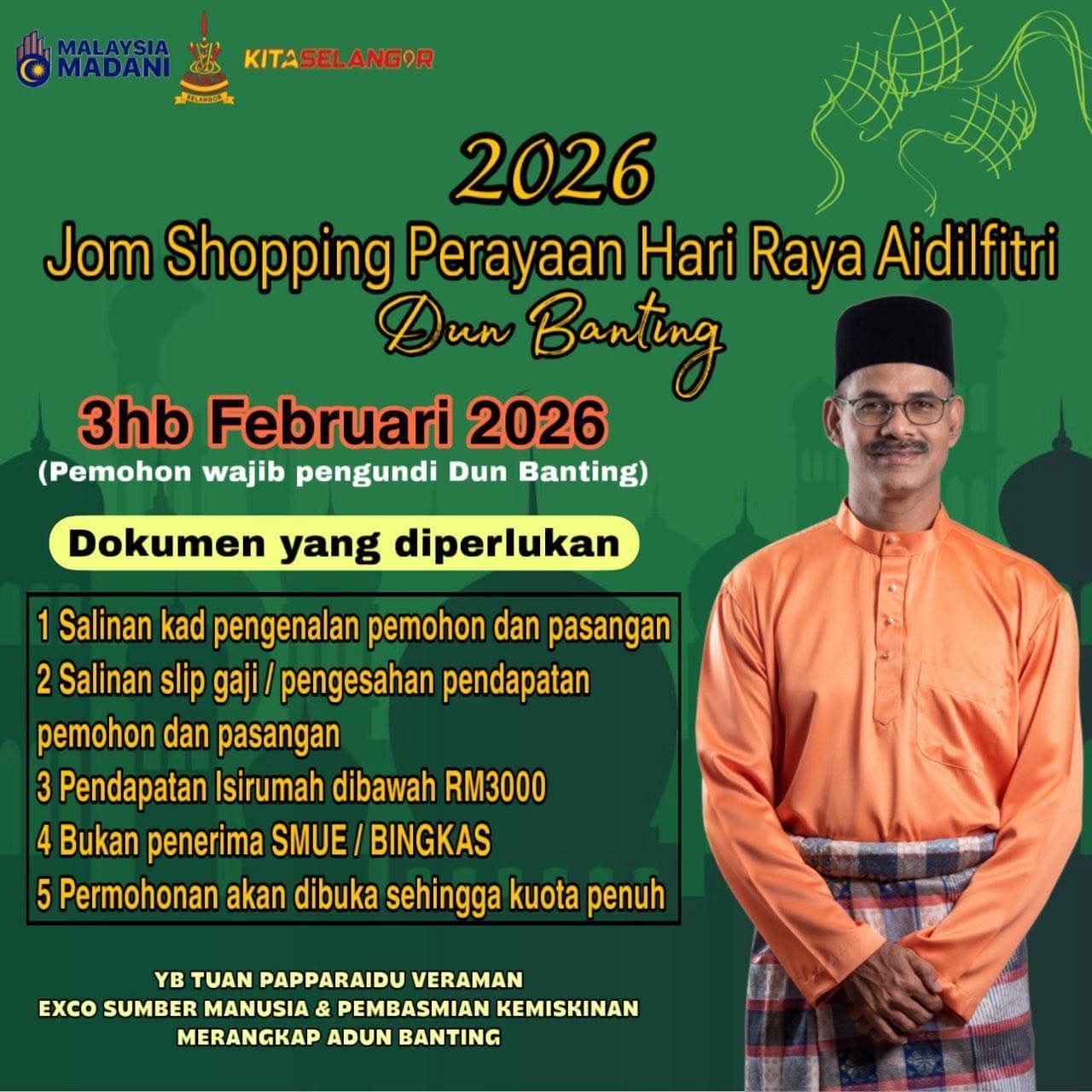 பந்திங் தொகுதியில் ஹரி ராயா ஐடில்ஃபித்ரி ஜோம் ஷோப்பிங் வவுச்சருக்கு விண்ணப்பிக்கலாம்