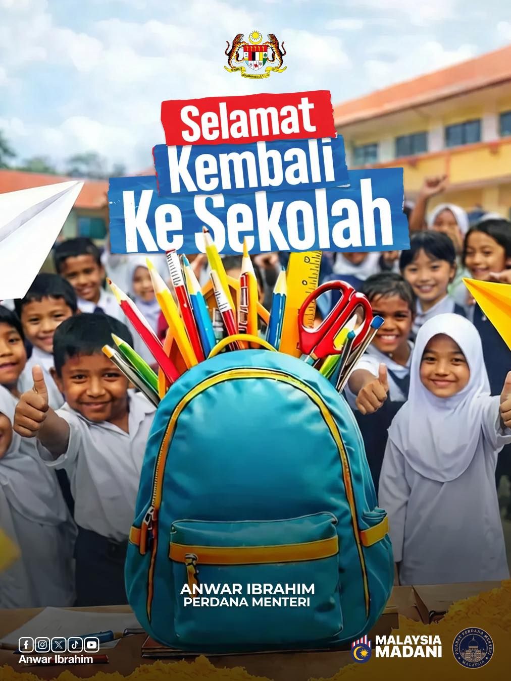 PM ucap selamat kembali ke sekolah, seru ibu bapa jadi teladan