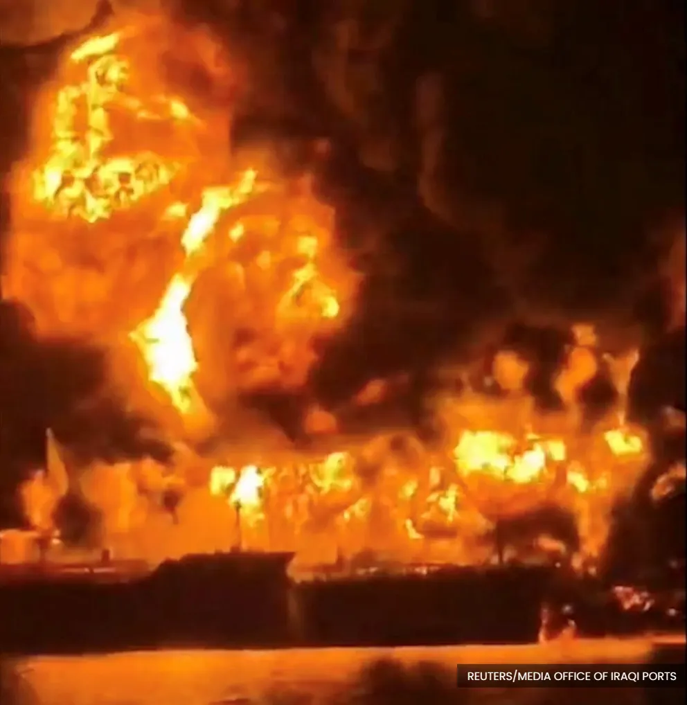 Oil tankers burn near Iraq as Iranian strikes defy Trump's claim to have won war