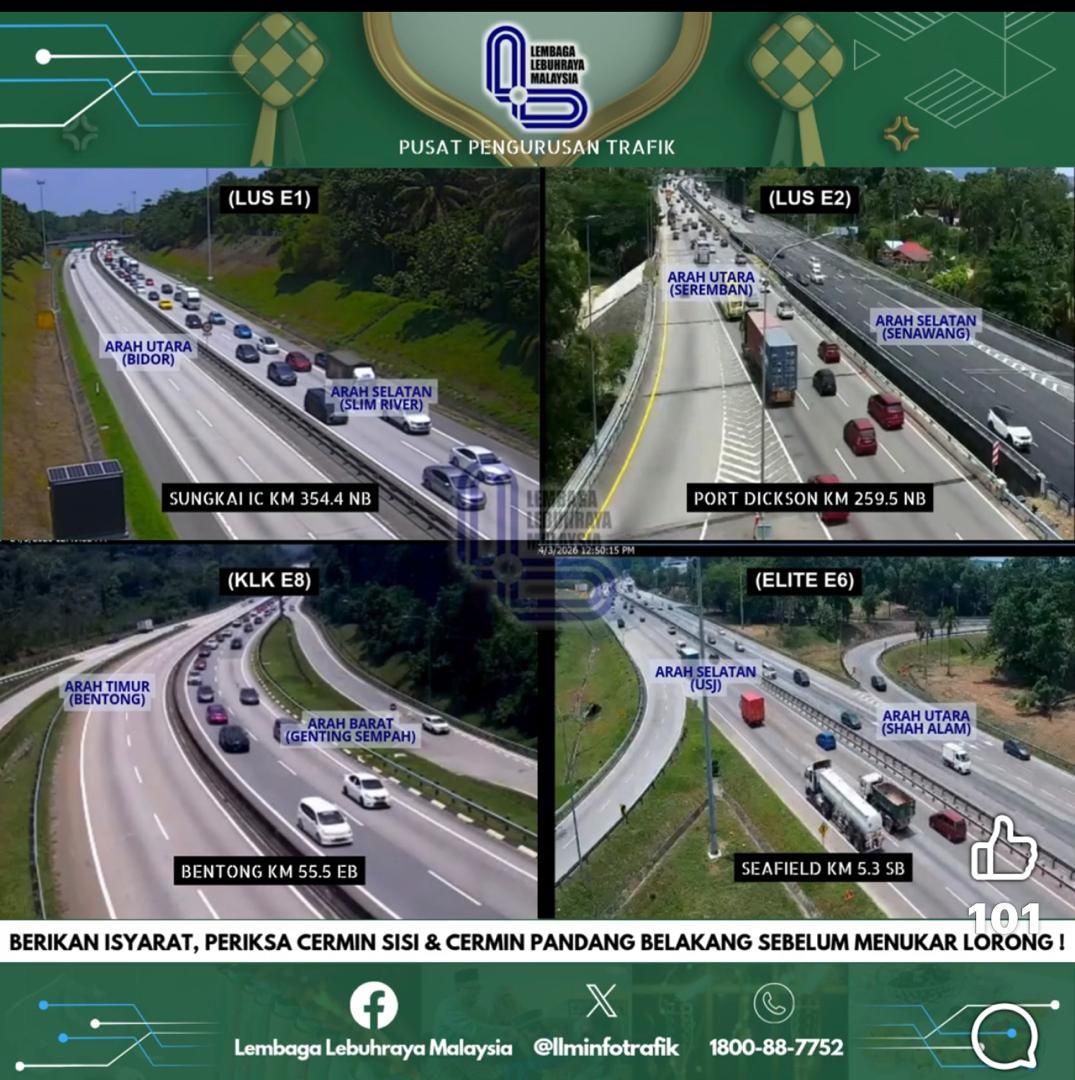 Aliran trafik lebuh raya utama menuju Lembah Klang bergerak perlahan