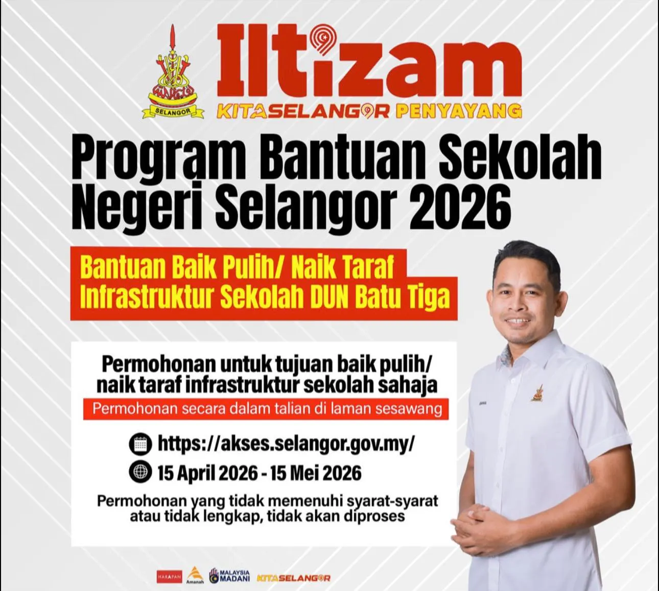Permohonan bantuan naik taraf sekolah DUN Batu Tiga dibuka hingga 15 Mei