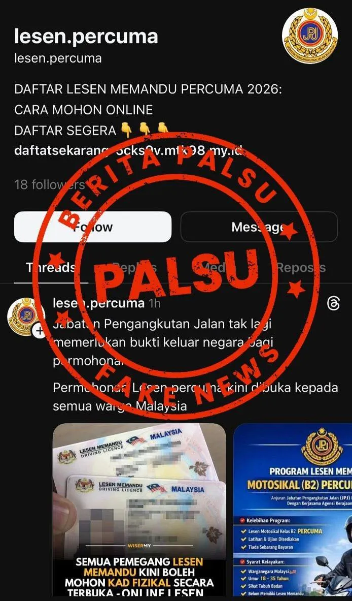 JPJ nafi lesen memandu percuma tular, orang ramai diminta berhati-hati