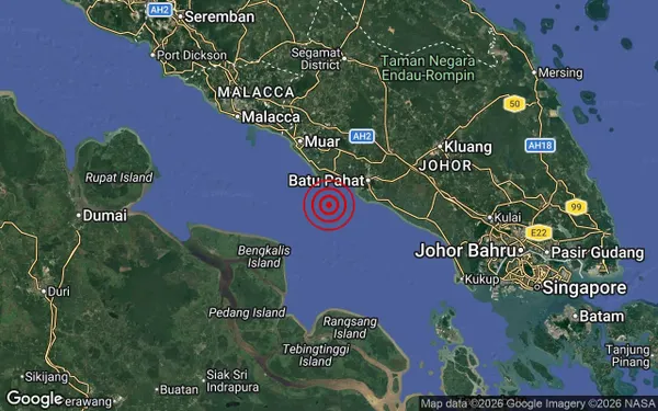 Gempa bumi lemah magnitud 3.3 gegar perairan Batu Pahat awal pagi tadi