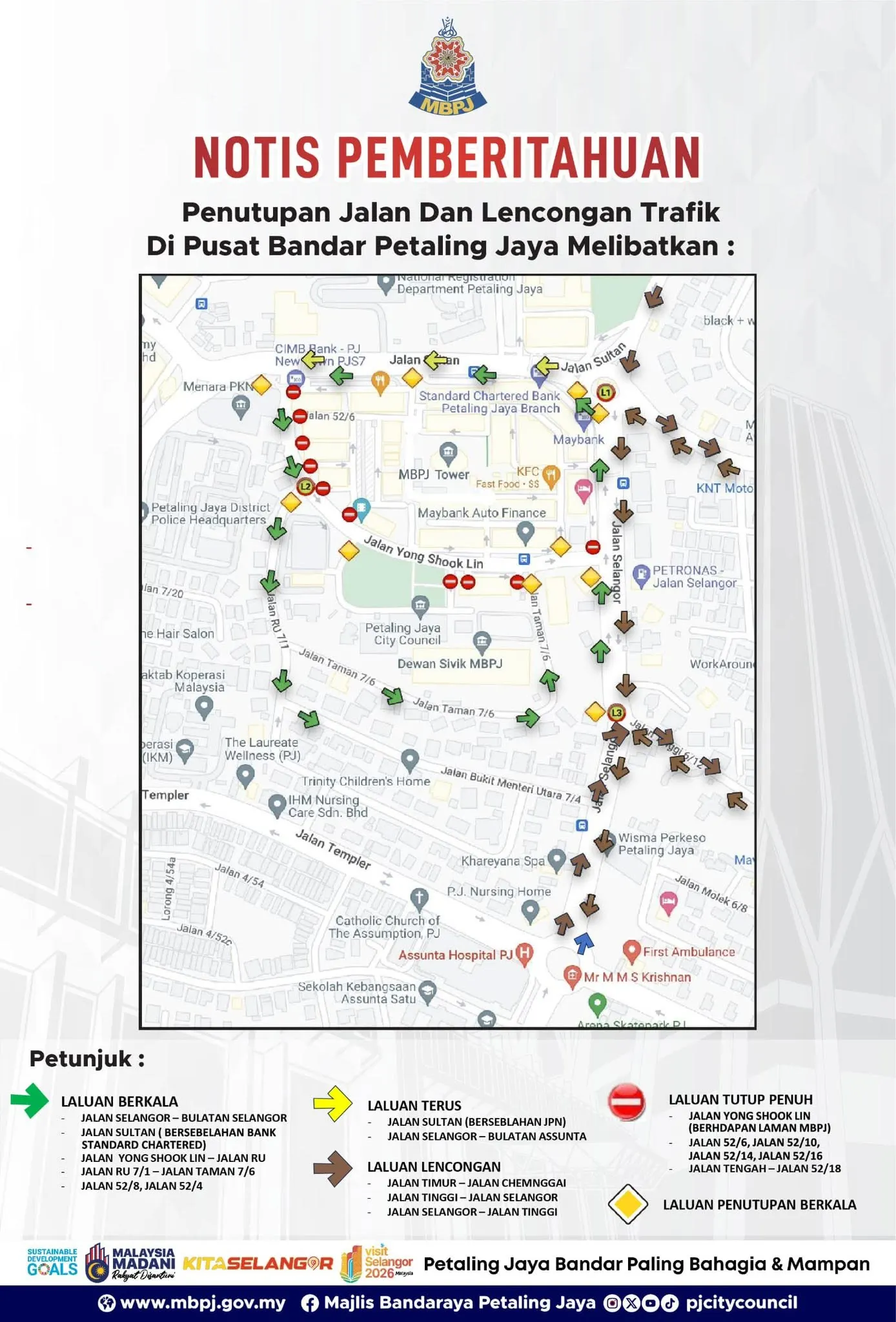 Lencongan, jalan ditutup sempena Petaling Jaya International Criterium Race 2026