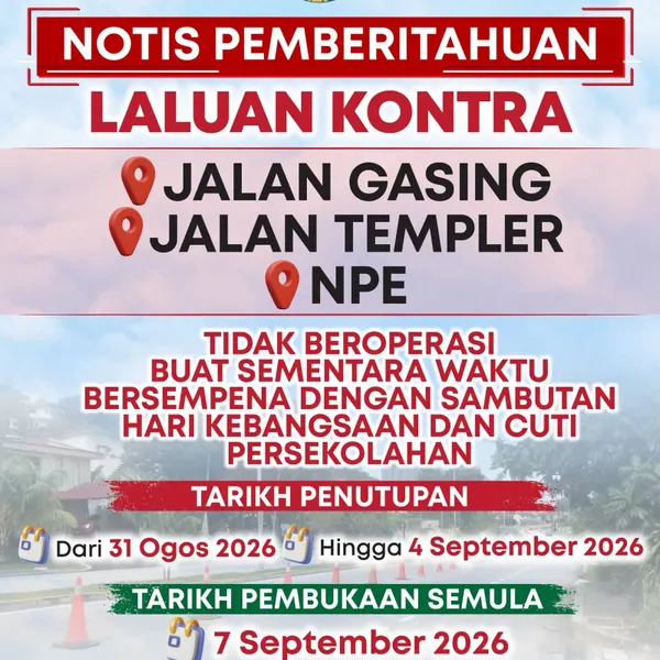 Jalan Gasing-NPE contraflow temporarily closed until Sept 4