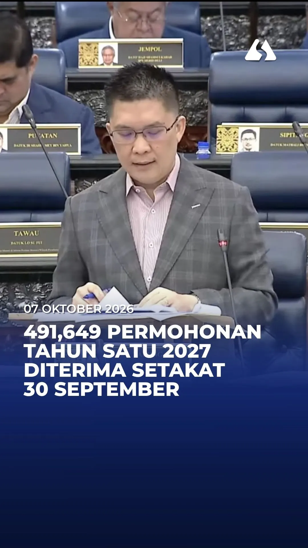 491,649 Permohonan tahun satu 2027 diterima setakat 30 September
