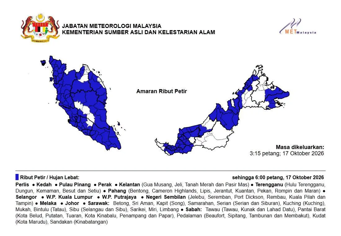 Ribut petir landa seluruh Selangor hingga 6 petang - MetMalaysia
