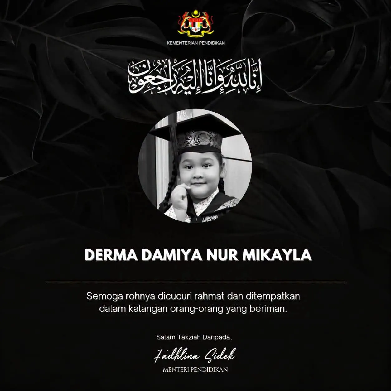 Fadhlina zahir dukacita, minta JPN Selangor bantu keluarga Damiya