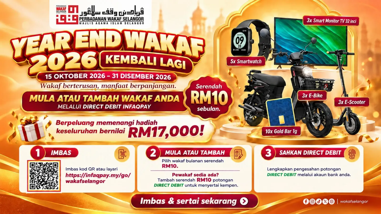 Wakaf serendah RM10 sebulan, hadiah keseluruhan RM17,000 menanti