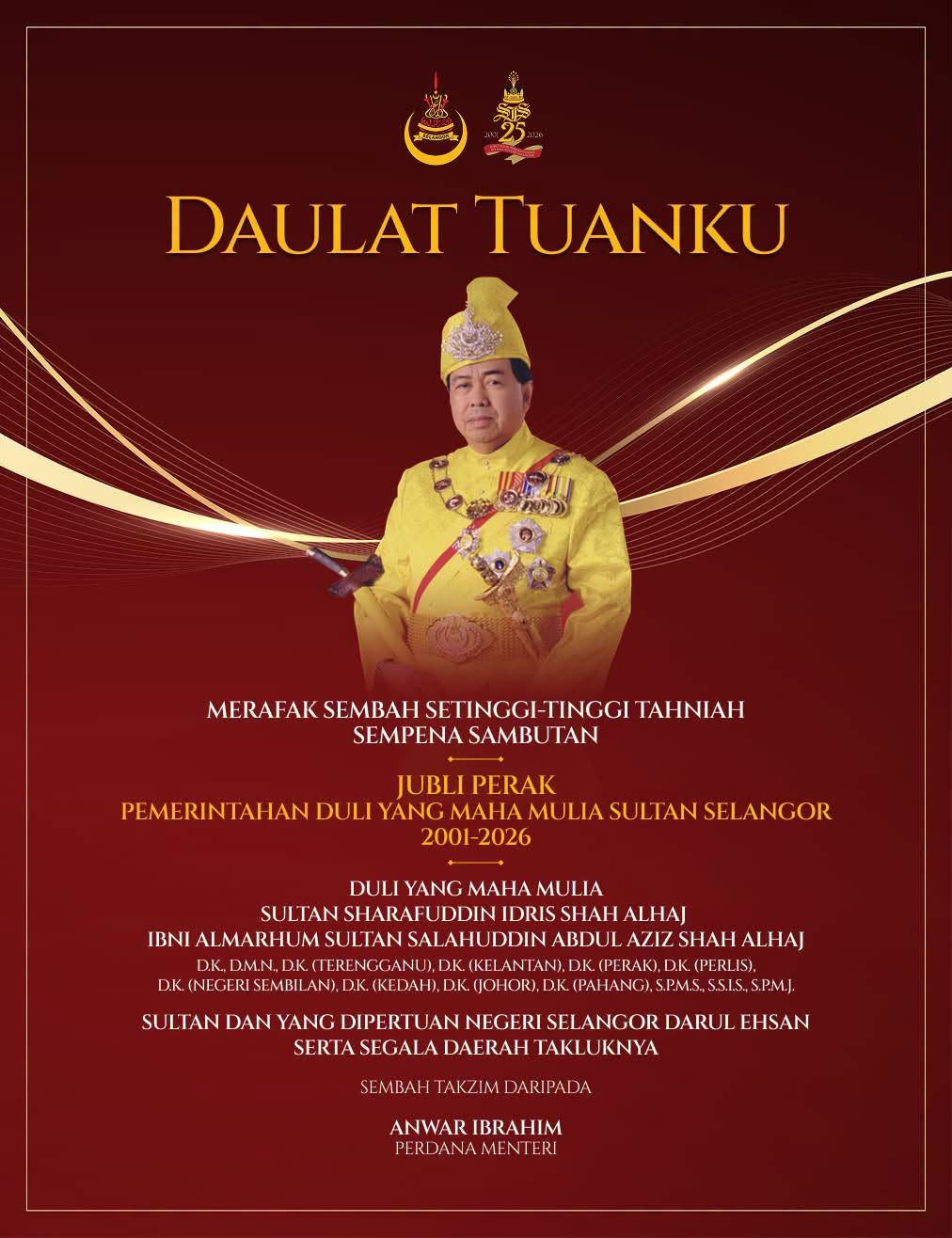 PM congratulates the Sultan of Selangor on his Silver Jubilee celebration